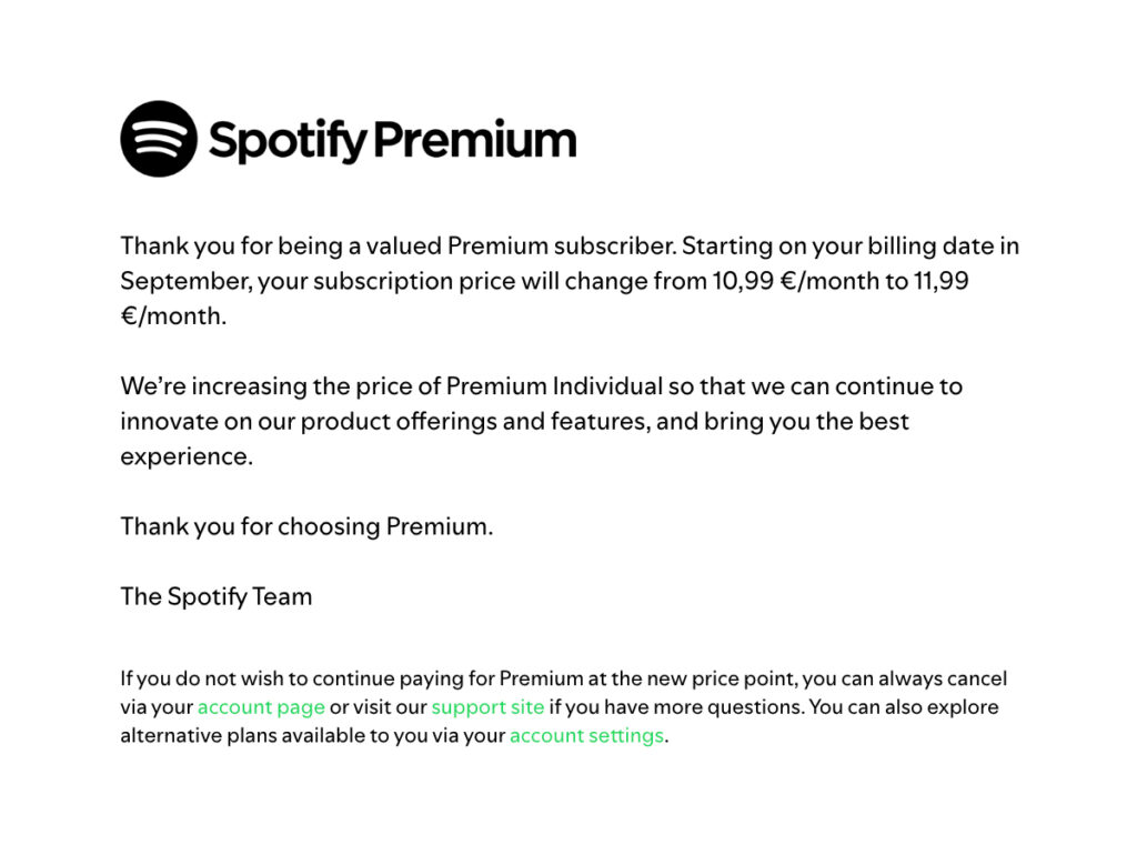Comunicado do Spotify confirma aumento de preços na Europa