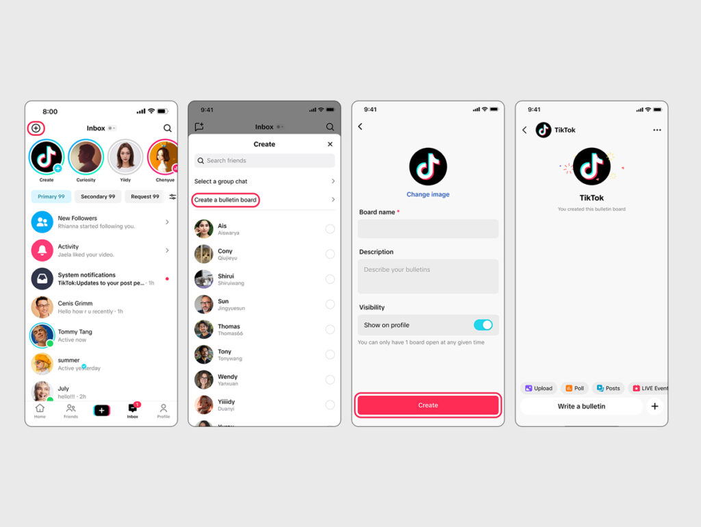 TikTok introduz bulletin boards