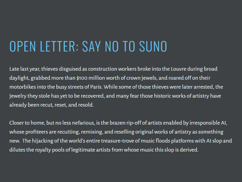 Carta aberta pede boicote à Suno