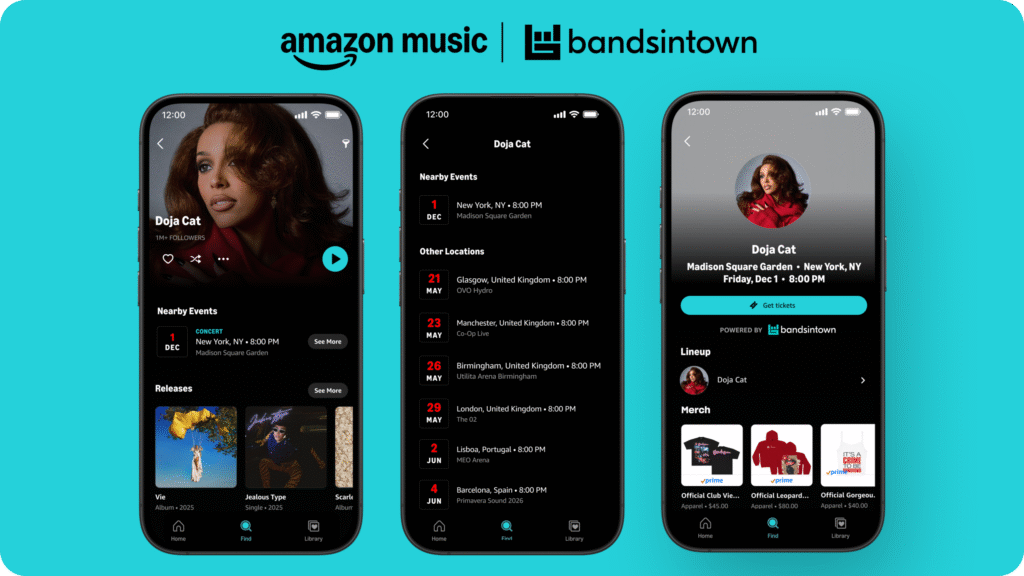 Amazon Music e Bandsintown conectam fãs a apresentações