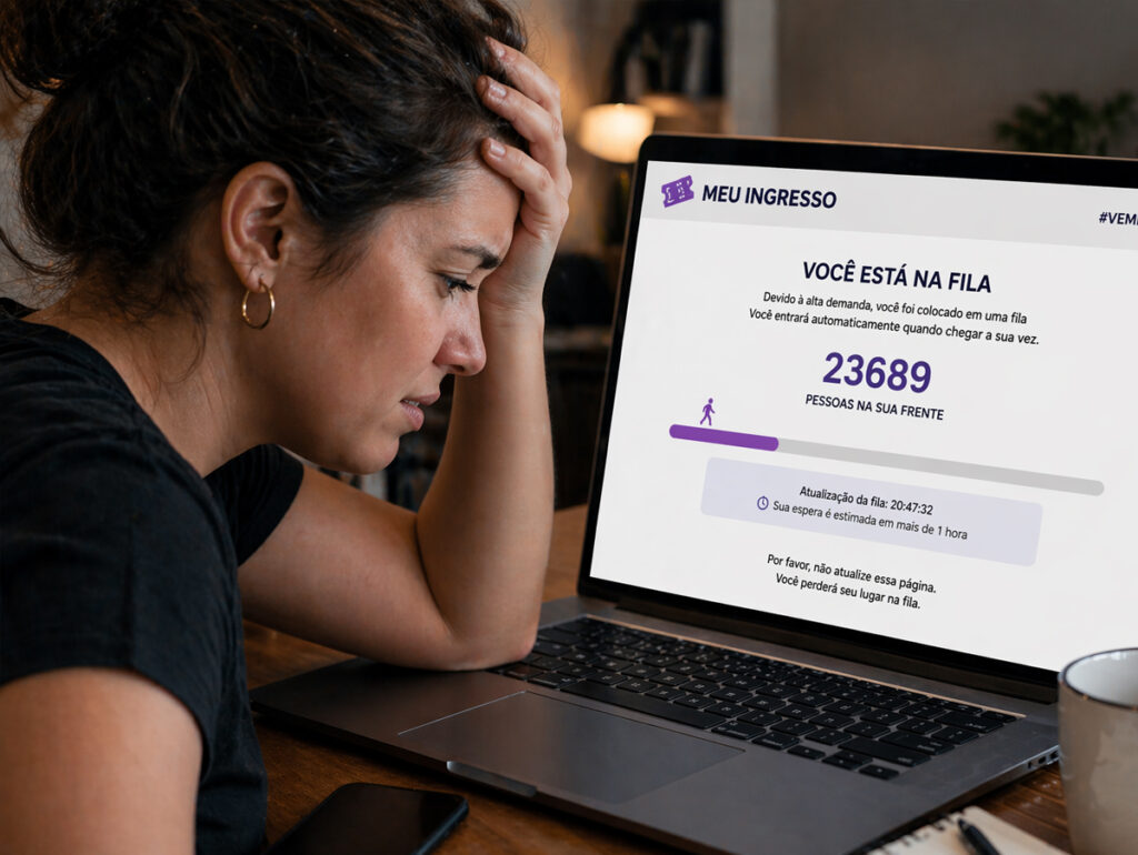 Consumidora frustrada com o processo de compra de ingresso