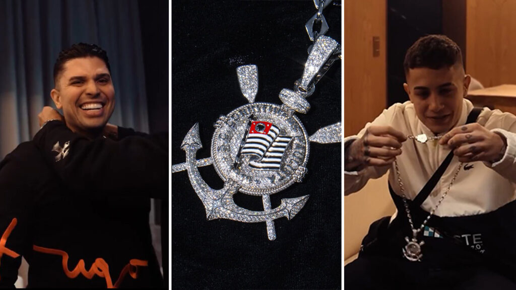 Depay presenteia MC Marks e Hariel com corrente do Corinthians