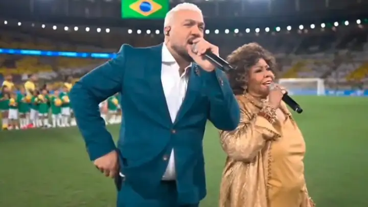 Alcione publica vídeo e explica falha no Hino Nacional cantado com Belo no Maracanã