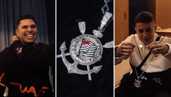 Depay presenteia MC Marks e Hariel com corrente do Corinthians