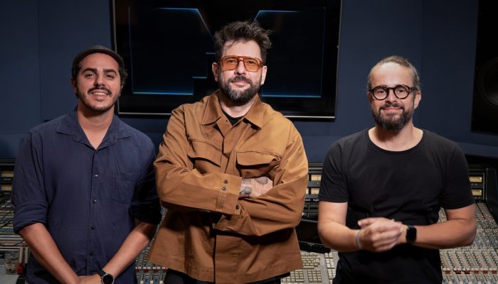Rico Manzano, da Central Music, e Lucas Mayer e Silvinho Erné, da DaHouse Audio (Crédito: Ulisses Agnelli @leeagnelli)