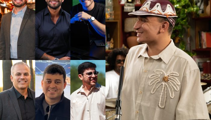 João Gomes e sua equipe: da esquerda para a direita, Bruno Moura, Leonardo Caldi, Aldo Vieira, Geraldo Estrela, Neto Tapajós e Daniel Mendes