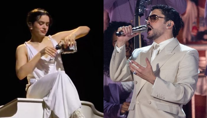 Rosalía canta Bad Bunny, enquanto toma shot de tequila na “LUX Tour”